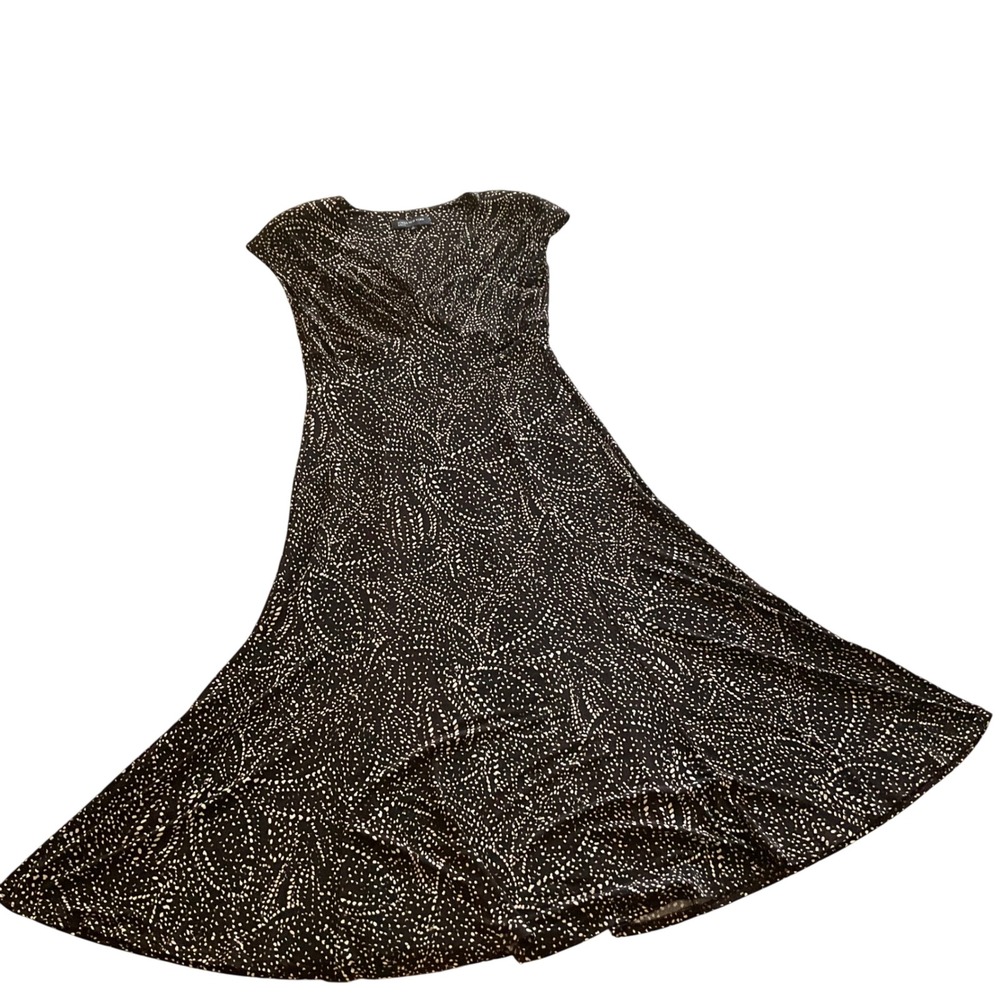 Jones New York Dress Women 10 Brown Abstract Dot Print Cap Sleeve A-Line